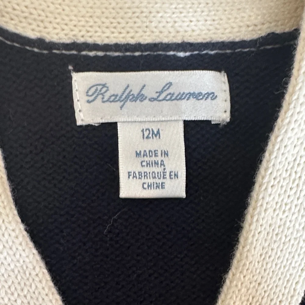 Ralph Lauren Navy and Cream Boys Cardigan Sweater with Patches